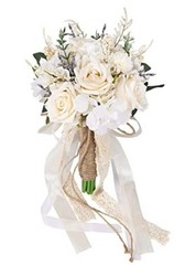 Wedding Bouquets for Bride Bridesmaid, White Champagne Artificial Roses 7.5in