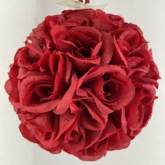 Red Rose Silk Flower Pomander 7″ Kissing Ball Wedding Pew, Home Decoration