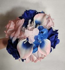 Pink Royal Blue Rose Calla Lily Bridal Wedding Bouquet Accessories
