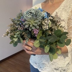 Bridal Wedding Bouquet Budget Friendly Handmade Faux Florals Blue Purple Green