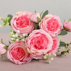 1x Artificial Silk Peony Flowers Bouquet Fake Leaf Wedding Party Home Decoration
