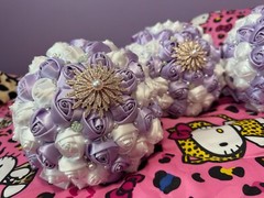 satin ribbon rose bridesmaid bouquets lavender and white