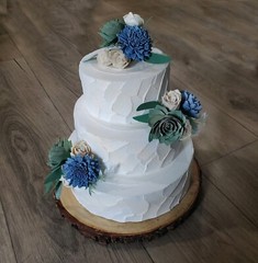 3PC Dusty Blue & Sage Cake Flowers Reusable Sola Wood Wedding Dessert Topper