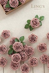 Ling’s Moment 50pcs Dusty Rose Artificial Roses Flowers with Stem for DIY