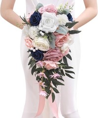 11 Inch Wedding Bouquets Bride Bridesmaid,Fall Cascading Orange Bridal Bouquets