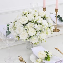 2 Packs Peonies Artificial Flowers, White Artificial Peonies, Silk Peonies Flowe