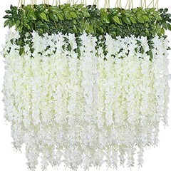 Artificial Wisteria Hanging Flowers Fake Wisteria Flower Garland Silk 12 White