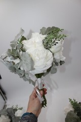 Wedding Artificial Flower Bouquet Lot of 3 Bridesmaid Bridal Flower Girl WHITE