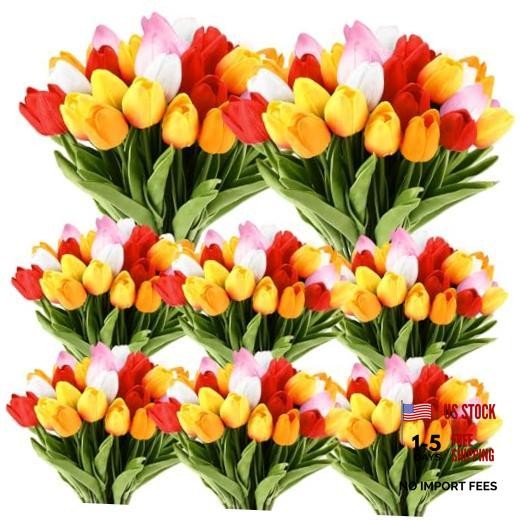 pcs Artificial Tulip Flowers Fake 1 Head 75 White, Red, Sunset Red, Pink, Gold