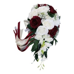 Bridal Artificial Rose Bouquet Silk Flowers Bridesmaid Drop Shape Decor