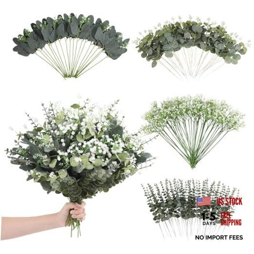 120 Pcs Mixed Artificial Eucalyptus Leaves Stems Bulk,Baby Breath Green-120pcs