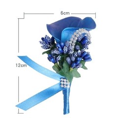 Calla Lily Boutonniere with Pins for Men Wedding Groomsmen Best Man Royal Blue