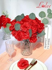 Rose Head Flowers with Stem – 108pcs Red Roses Artificial Flowers Red Color