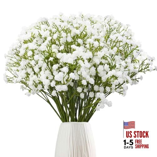 24Pcs Babys Breath Artificial Flowers Bulk, 11inch Fake 24PCS Attractive White