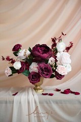 Ling’s Moment Marsala Artificial Flowers Box Set for DIY Wedding Bouquets Cen…