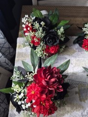 wedding bouquet set Black and Red Theme With Flower Girl Set Also 6 total