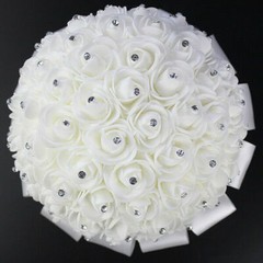 Bride Bouquet Bridal Rose Foam Flower Wedding White Satin Crystal Romantic Decor