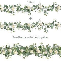 4Pcs(26 Ft) Artificial Eucalyptus & Rose Flower Garland, Faux Rose 4PCS White