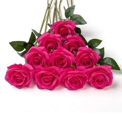 10pcs Silk Roses Artificial Flowers Fake Rose for Arrangement Wedding Fuchsia