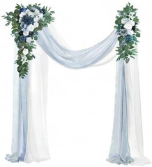 Dusty Blue Wedding Arch Flowers Kit with Draping Fabric – 4 Pcs Set