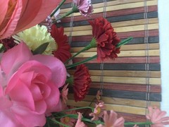 VINTAGE SILK FLOWER mixed blush pink +flowers ROSES ARRANGEMENT in a green vase