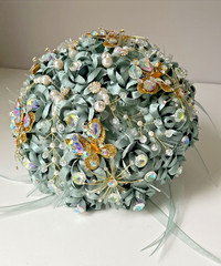 Bridal Wedding Bouquet Sea Foam Green Pearls Floral Embellished & Corsage