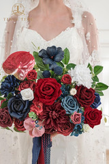 Burgundy Navy 11″ Artificial Wedding Bouquet for Bride & Bridesmaids