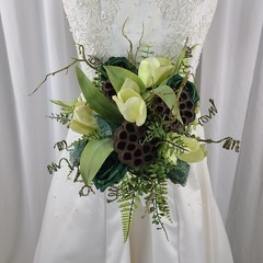 Woodland and Jade Crystal Faux Silk Wedding Bouquet