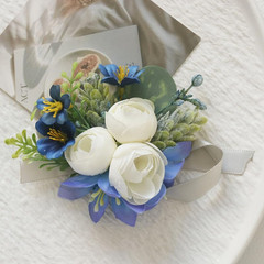 MAFELOE 2 Pieces Artificial Wrist Corsage Boutonniere Set, Grooms Groomsmen Brid