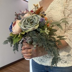 Bridal Wedding Bouquet Budget Friendly Handmade Faux Florals Purple Blue Orange