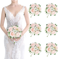 Set of 6 White & 6 Peach Pink Artificial Bridesmaid Bouquets for Weddings