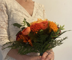 Beautiful Bridal Wedding Bouquet Budget Friendly Faux Flowers Orange Yellow Red