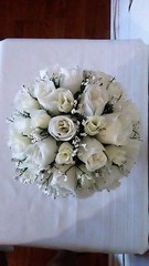SMALL WEDDING BOUQUET- IVORY ROSES- SILVER LACE HANDLE