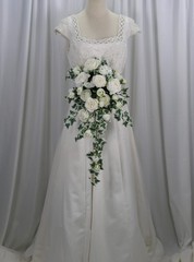Dreamy White Rose and Ivy Cascade Faux Silk Wedding Bouquet