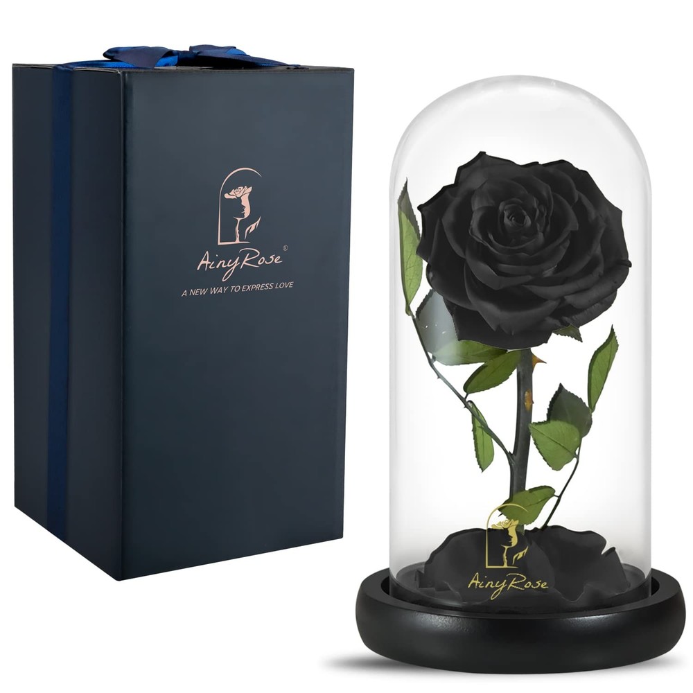 SW Forever Preserved Real Black Rose Flower Birthday Gift for Mom