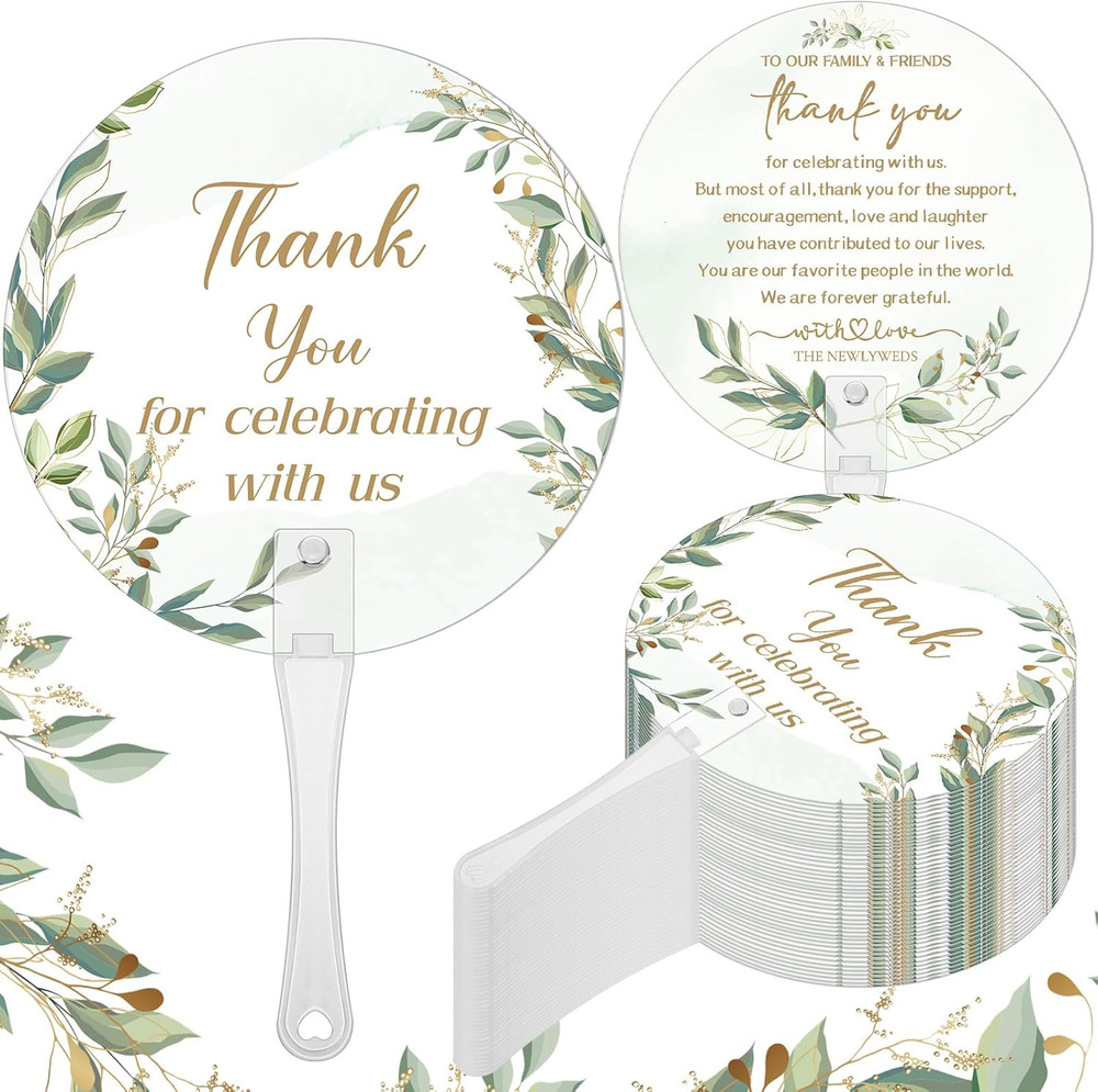 100 Pcs Wedding Hand Fans for Guests Bulk Greenery Wedding Favor Fans with Handl