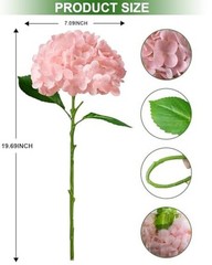 3Pcs Real Touch Hydrangea Artificial Flowers – 16.7″ 3D Latex Light – Pink