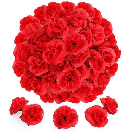 50pcs Mini Rose Artificial Flower Heads, 1.57” Real Looking Silk Rose for