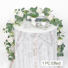 4Pcs(26 Ft) Artificial Eucalyptus & Rose Flower Garland, Faux Rose 4PCS White