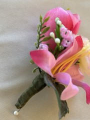 Silk Boutonnière, Astro, Tulip, & Carn, in shades of Pink. Prom Or Formal