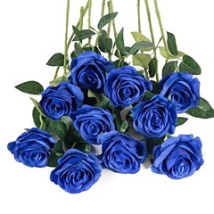 10pcs Silk Roses Artificial Rose Flowers Long Stem for DIY Wedding Royal Blue