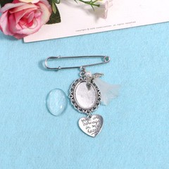 Heart Wedding Bouquet Photo Charm Memorial Keepsake Boutonniere Pin Brooches
