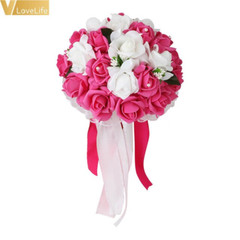 Wedding Bouquet Bridal Bridesmaid Artificial Silk Rose Flowers with Lace Fake Fl