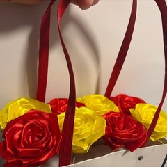 Handmade Satin Ribbon Flower Bouquet – Artistic Custom Creation Red