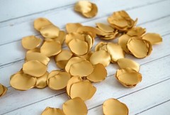 Antique gold satin rose petals, 25 count artificial flower petals