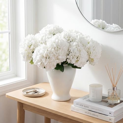 12PCS 15.4In Artificial Hydrangea Silk Flowers Bouquet Faux 12pc-white