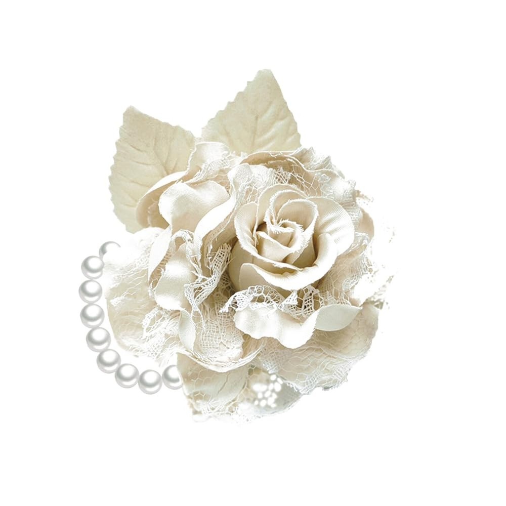 Fabric Rose Flower Brooch Pins Pearl Tassel Corsage Jewelry Lace Brooches Cla…