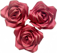 100 Pcs Gold Edge Silk Ribbon Rose Petals Pre-Made Glitter Shimmering Flowers fo