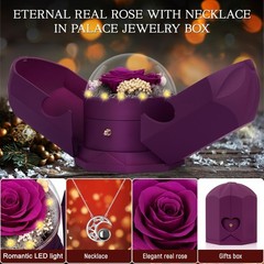 Preserved Real Rose with l Love You Necklace Eternal Forever Palace Purple