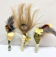 Lot of 3 Beach Wedding Handmade Seashell Feather Groom Shell Boutonniere